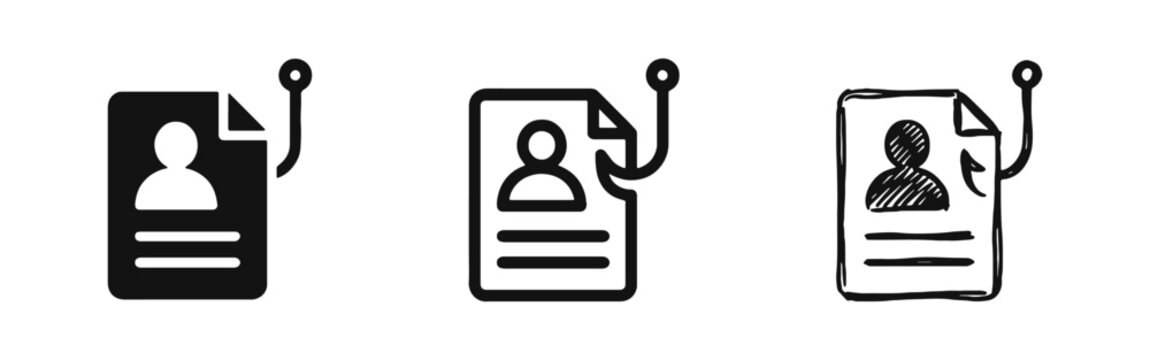 Phishing Identity Theft and Cybersecurity Data Breach Icon Set