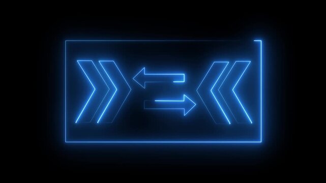 progress side arrow animation with alpha channel, neon blue arrow loading sign animate on a transparent background, 4k Video.
