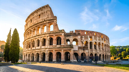 Fototapeta premium Colosseum in Rome illuminated by warm morning sunlight