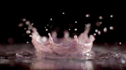 Fototapeta premium Close-up of a splash of water. the splash is in the shape of a crown, with a pinkish-purple color and a smooth texture.