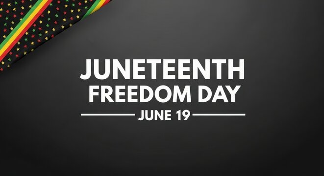 Juneteenth Freedom Day celebration with colorful beadwork and text on a dark background June 19th holiday