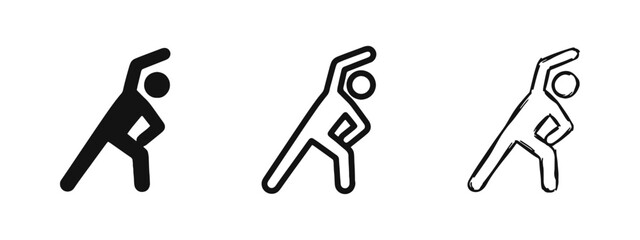 Obraz na płótnie Canvas Fitness and stretching exercise icon set, gymnastics and body wellness training symbol