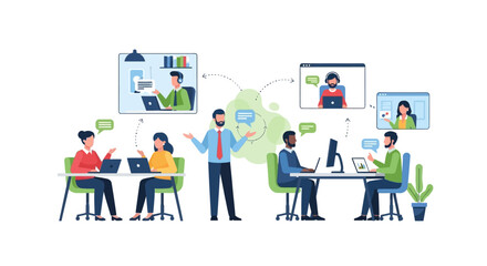 Fototapeta premium Business Team Collaboration & Communication: Hybrid Office, Remote Work & Online Meeting Concept