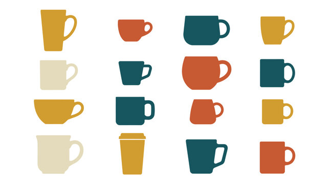 Collection of colorful coffee mugs.