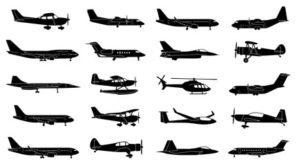 Silhouettes of various aircraft and helicopters. © bhinar