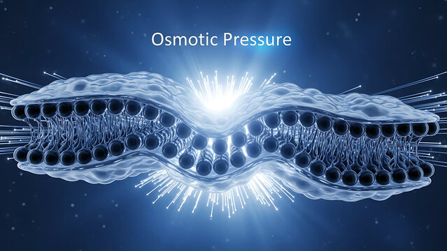 Osmotic pressure concept with semipermeable membrane and molecules moving through it  cell biology and chemistry educational illustration