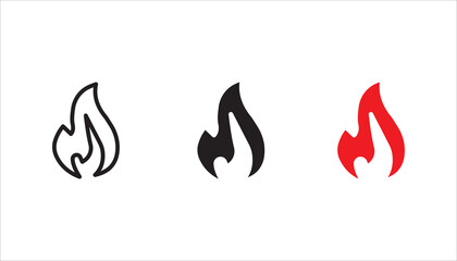 Fototapeta premium Fire burning vector icon set, Flames in abstract style on white background. Fire sign. Vector Image