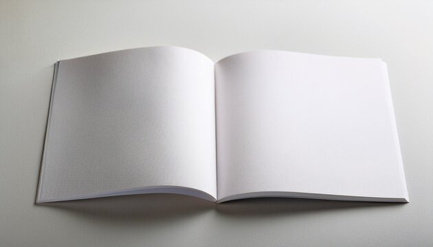 mockup of opened blank square catalogue at white paper bacground
