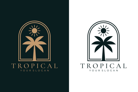 Minimalist tropical palm tree logo design