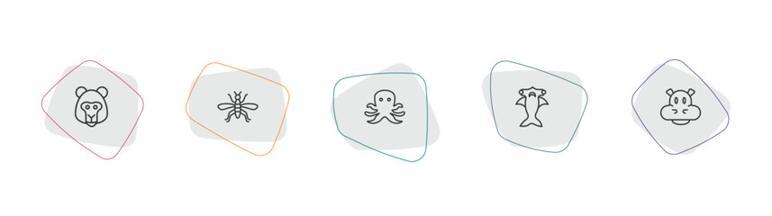 animals outline icon set. linear vector for ui, web and mobile. thin line baboon, mosquito, octopus icons. © Farahim