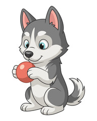 Little Husky Dog Holding a Ball © platinka