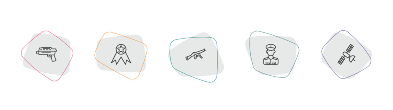army and war outline icon set. linear vector for ui, web and mobile. thin line grenade launcher, medal, automatic gun icons.