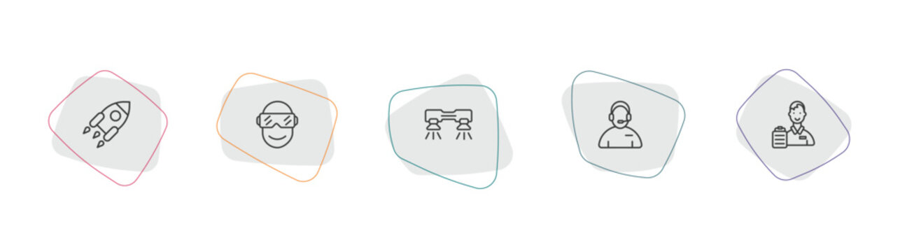 artificial intellegence outline icon set. linear vector for ui, web and mobile. thin line rocket, oculus rift, flyboard icons.