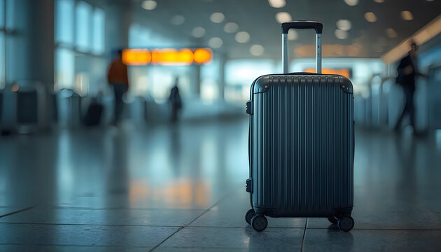 Traveler waiting for train departure with vintage suitcase luggage on platform