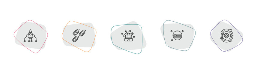 astronomy outline icon set. linear vector for ui, web and mobile. thin line space lander, meteorites, observatory icons. © Farahim