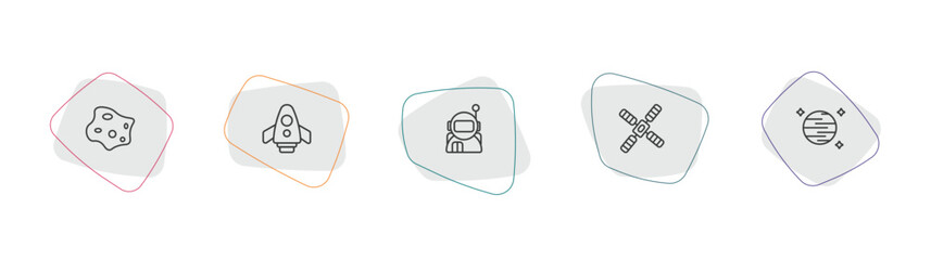 astronomy outline icon set. linear vector for ui, web and mobile. thin line asteroid, space shuttle, astronaut user icons. © Farahim