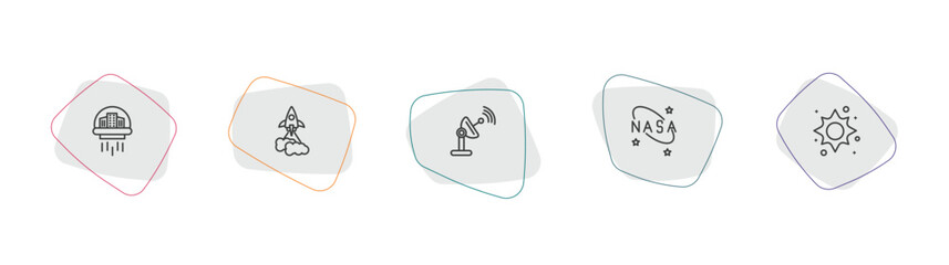 astronomy outline icon set. linear vector for ui, web and mobile. thin line space colony, liftoff, voyager icons. © Farahim