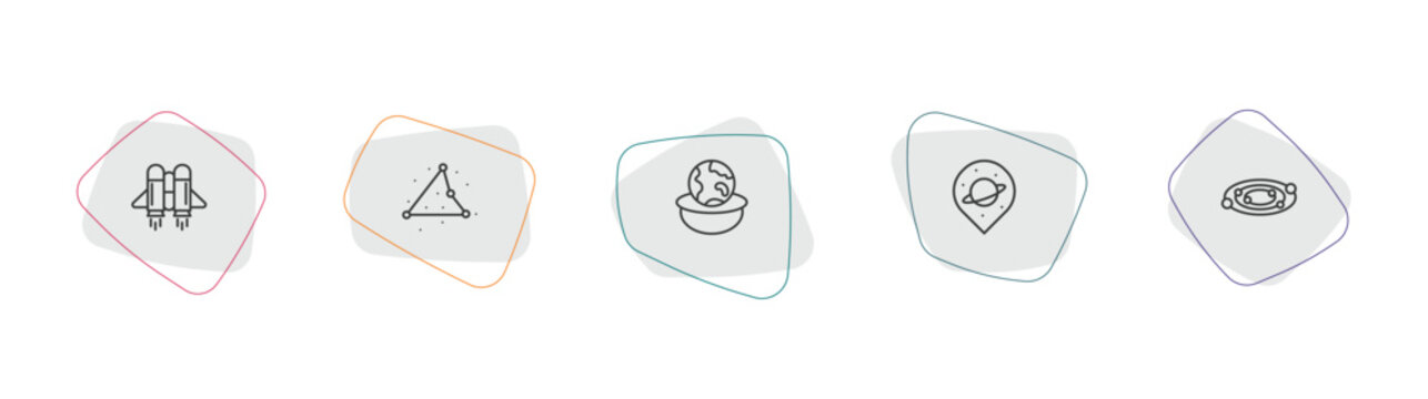 astronomy outline icon set. linear vector for ui, web and mobile. thin line jet pack, triangulam australe, relativity icons.