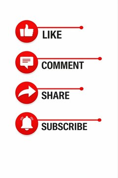 Modern social media interaction icons with like, comment, share, subscribe buttons