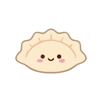 Cute dumpling with smiling face expression.