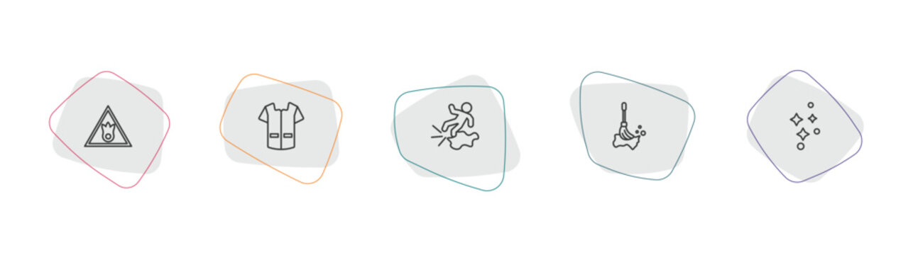 cleaning outline icon set. linear vector for ui, web and mobile. thin line oxidizing agent, cleaner uniform, slippery icons.