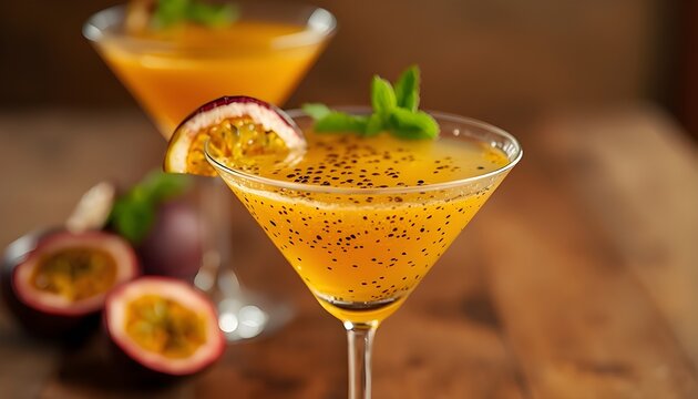 World Passion Fruit Martini Day Tropical passion fruit cocktail with fresh mint garnish for summer refreshment.