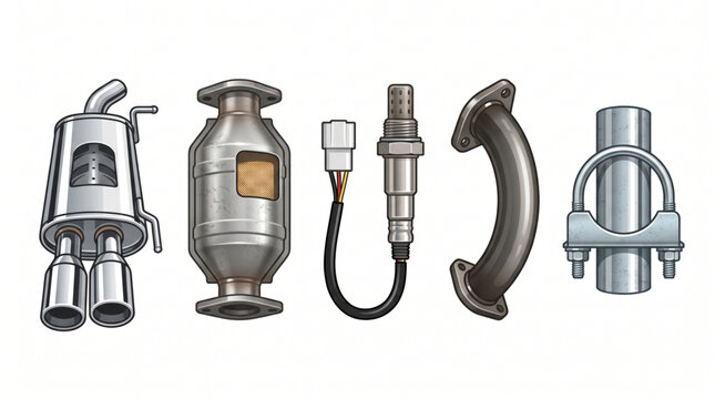 Automotive exhaust system parts catalytic converter, muffler, oxygen sensor, exhaust pipe clamp and flange