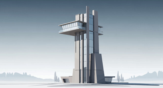 Modern Futuristic Observation Tower in Snowy Landscape