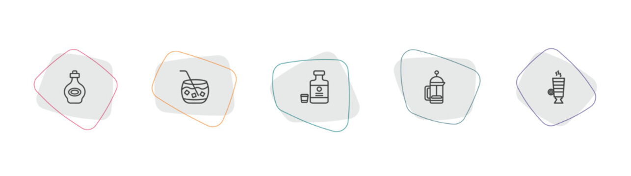 drinks outline icon set. linear vector for ui, web and mobile. thin line armagnac, caipiroska, herbal liquor icons.