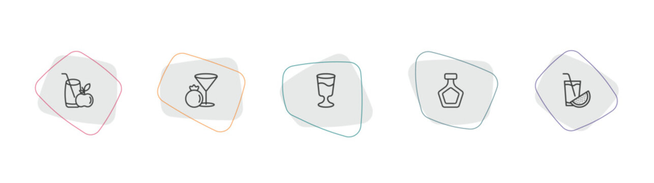 drinks outline icon set. linear vector for ui, web and mobile. thin line juice, pomegranate martini, mind eraser drink icons.