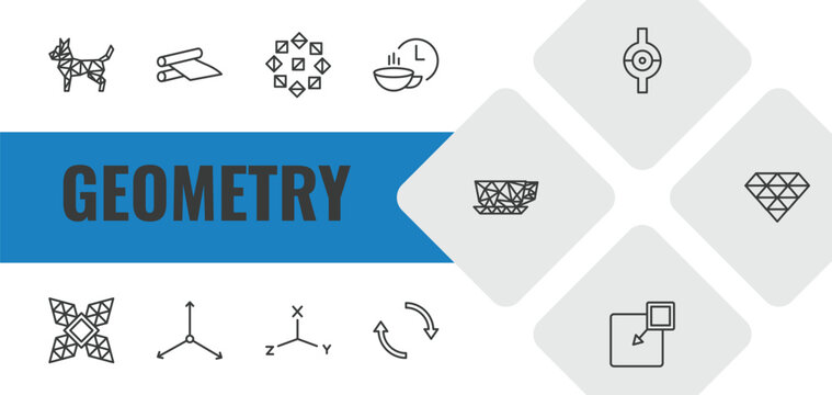 geometry outline icon set. linear vector for ui, web and mobile. thin line polygonal dog, off, polygonal ornament icons.