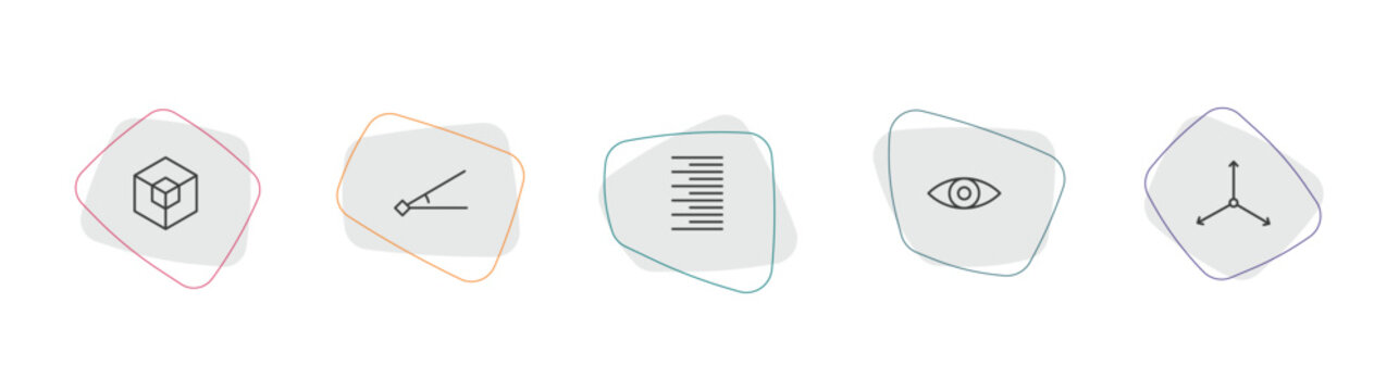 geometry outline icon set. linear vector for ui, web and mobile. thin line hexahedron, angle, right align icons.