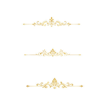 Elegant Gold Ornate Decorative Flourish Borders, Vector Ornaments