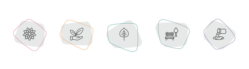 nature outline icon set. linear vector for ui, web and mobile. thin line gerbera, save nature, cercis leaf icons. © Farahim