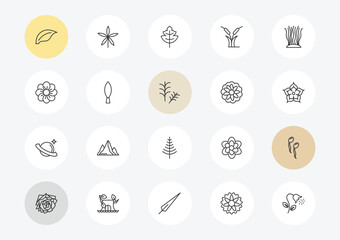 nature outline icon set. linear vector for ui, web and mobile. thin line element, pansy, saturn with his ring icons. © Farahim