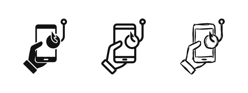Mobile Phone Phishing Icon Set for Cybersecurity Risk Awareness