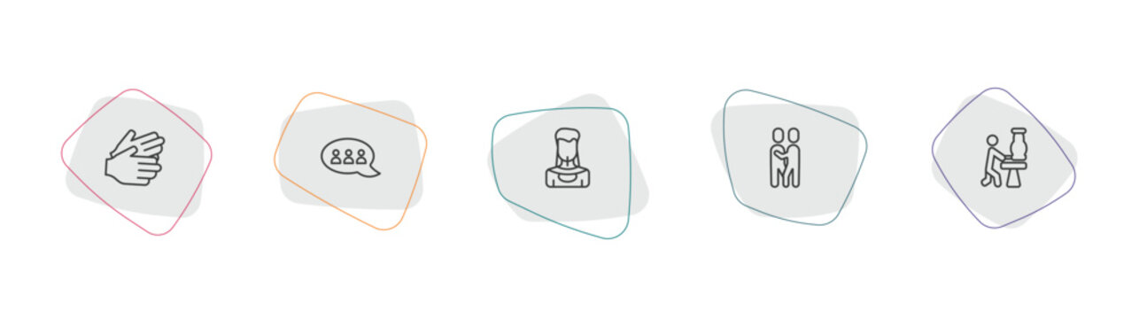 people outline icon set. linear vector for ui, web and mobile. thin line partners claping hands, chat group, amazonian icons.