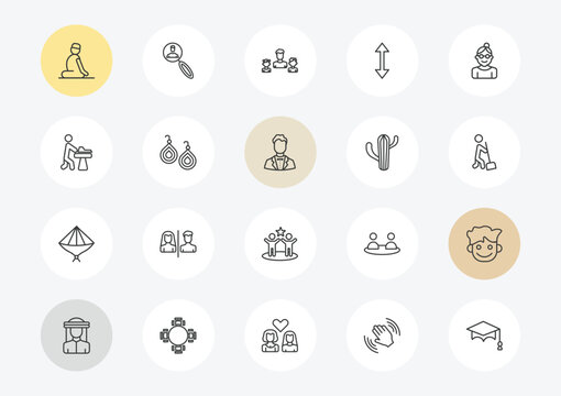 people outline icon set. linear vector for ui, web and mobile. thin line julus, carpenter working, vietnamese icons.