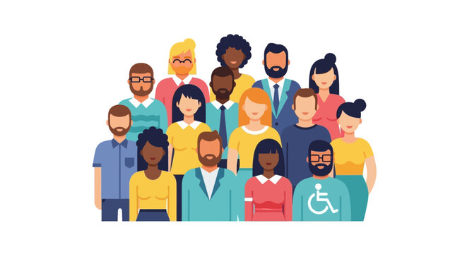 Diverse and Inclusive Group of People with Disability Inclusion - Flat Vector Illustration