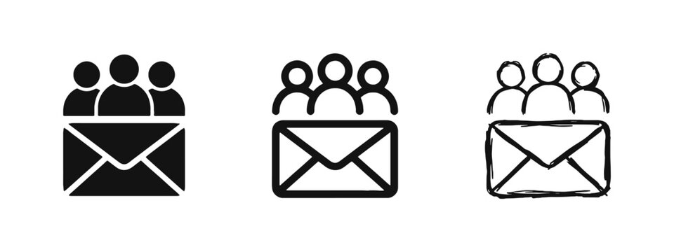 Email Contact and Team Icons Set - Solid, Outline, and Hand-Drawn Styles