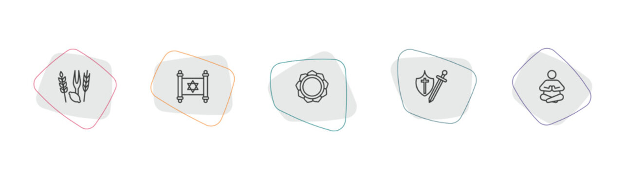 religion outline icon set. linear vector for ui, web and mobile. thin line four species, judaism, buddhism icons.