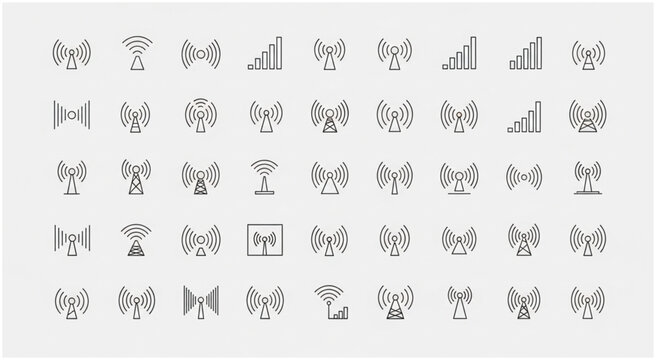 Collection of various radio wave signal icons for communication and technology.