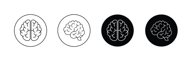 Human brain vector icons – brain icon set with line art and solid silhouette for intelligence and neuroscience concept © Vector Maker