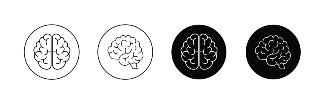 Human brain vector icons &ndash; brain icon set with line art and solid silhouette for intelligence and neuroscience concept