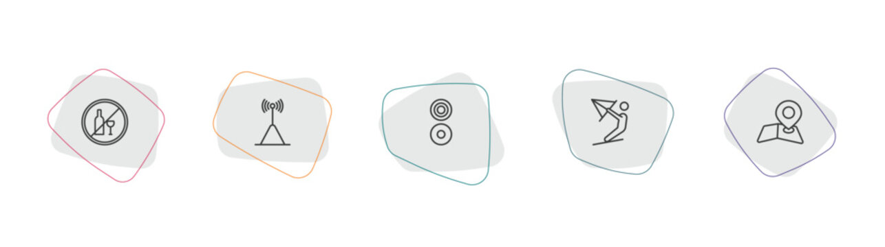 signs outline icon set. linear vector for ui, web and mobile. thin line no alcohol, wireless receptor, reason icons.