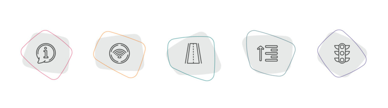 signs outline icon set. linear vector for ui, web and mobile. thin line information, wireless network, roads icons.