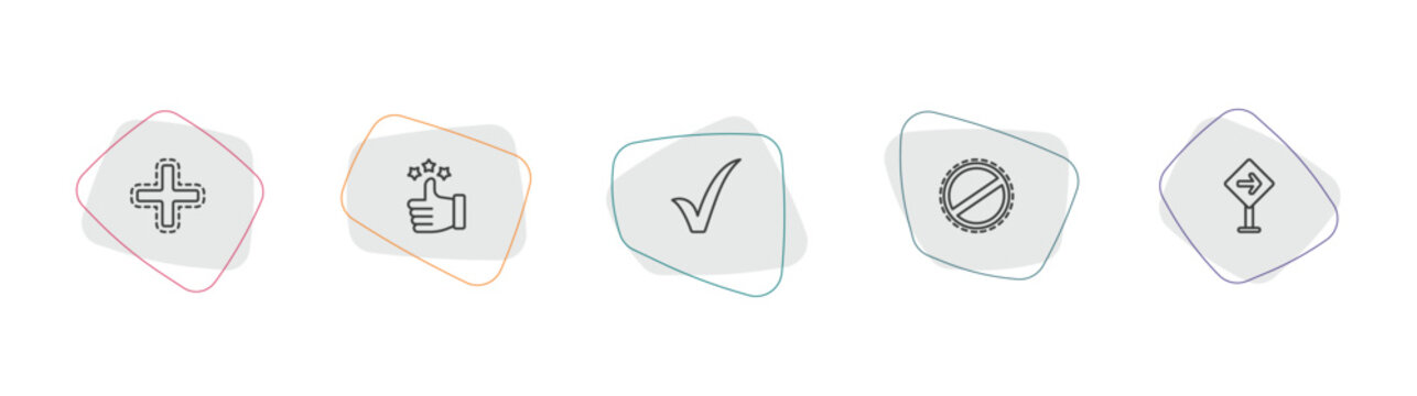 signs outline icon set. linear vector for ui, web and mobile. thin line addition, superior, tick icons.
