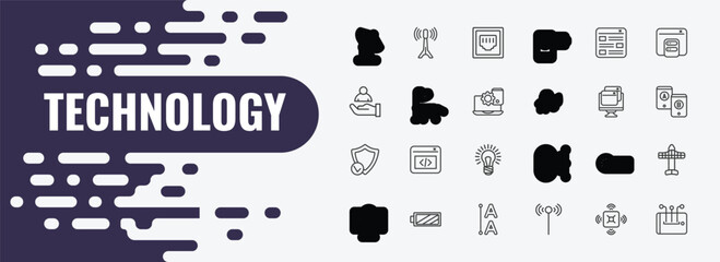 technology outline icon set. linear vector for ui, web and mobile. thin line internet value, telephone connector, mood board icons. © Farahim