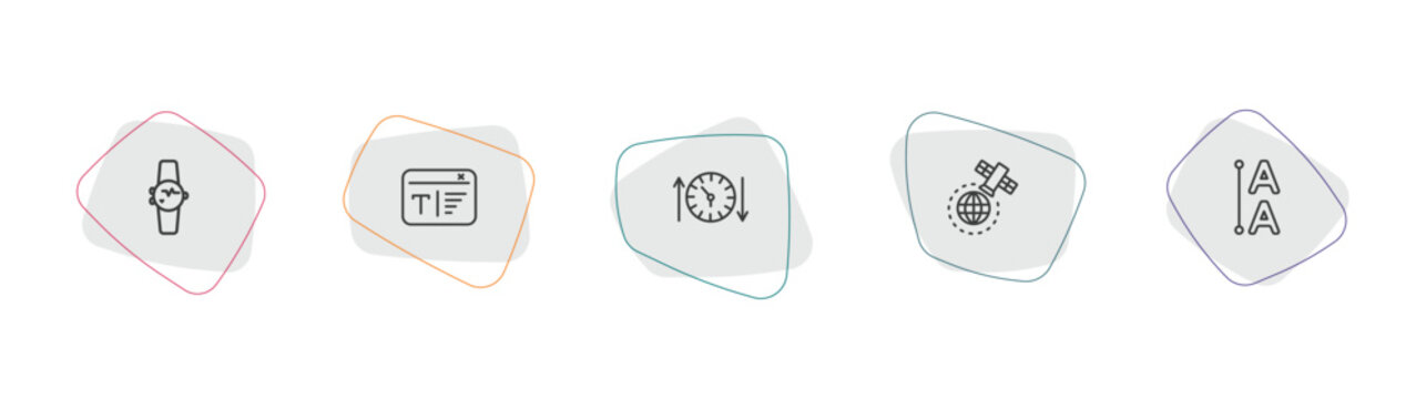 technology outline icon set. linear vector for ui, web and mobile. thin line smart watch, serif font, uptime and downtime icons.