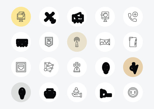 technology outline icon set. linear vector for ui, web and mobile. thin line virtual hine, air direction, telephone connector icons.
